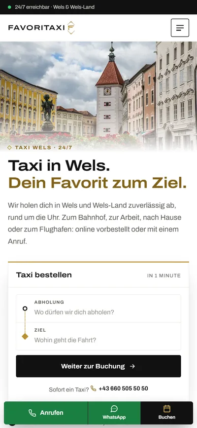Website von Favori Taxi am Handy