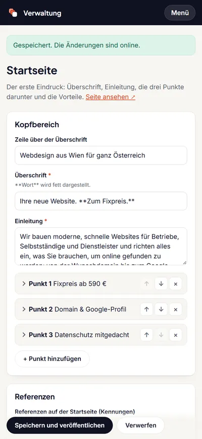 Website von Verwaltungsbereich am Handy